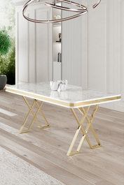 Hanah Home Mesa de Comedor Vals Mármol Blanco y Dorado